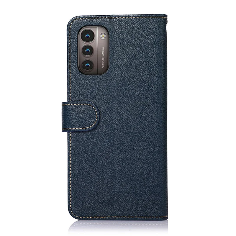 KHAZNEH For Nokia G11/G21 RFID Blocking Phone Case Litchi Texture PU Leather Wallet Stand Cover - Blue