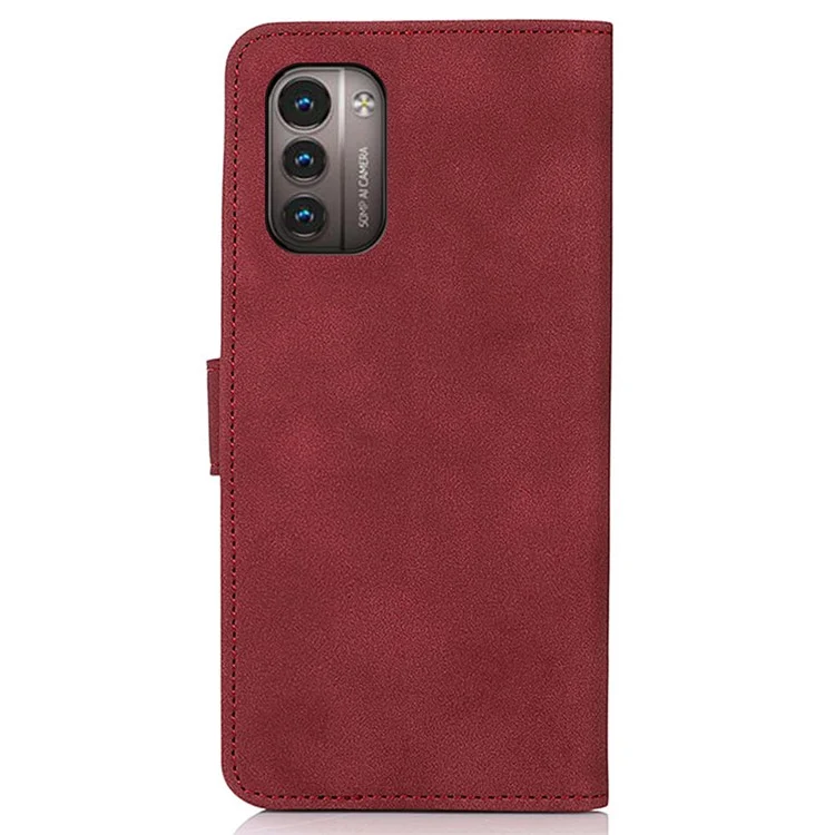KHAZNEH For Nokia G11/G21 Textured PU Leather Phone Stand Case Magnetic Clasp Wallet Protective Cover - Red