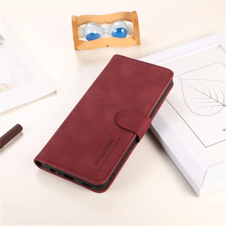 KHAZNEH For Nokia G11/G21 Textured PU Leather Phone Stand Case Magnetic Clasp Wallet Protective Cover - Red