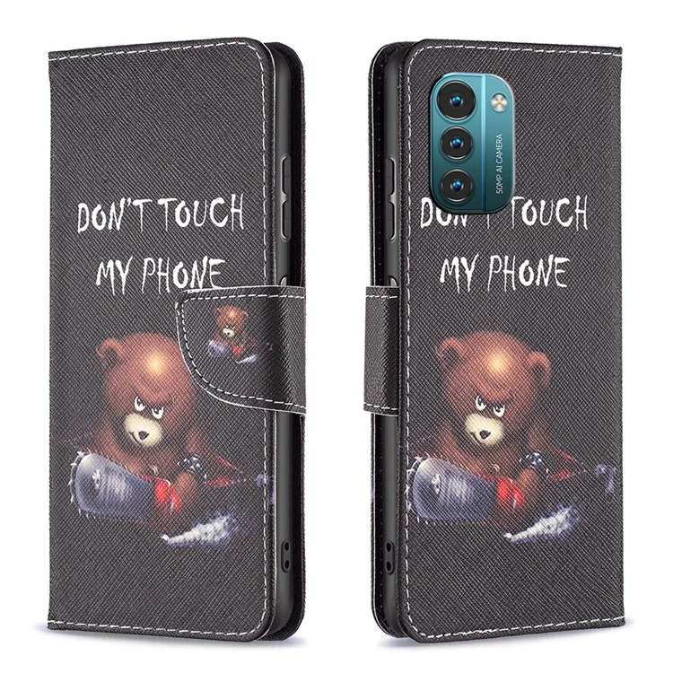 For Nokia G21 / G11 Phone Case Pattern Printing PU Leather Wallet Stand Cover - Bear