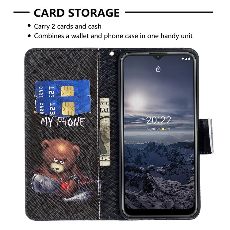 For Nokia G21 / G11 Phone Case Pattern Printing PU Leather Wallet Stand Cover - Bear