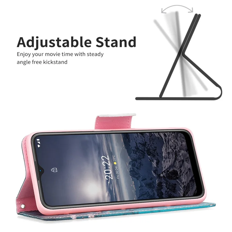 Voor Nokia G21 / G11 telefoonhoesje met patroonprint PU-leer portemonnee standhoes - Prunusbloesem