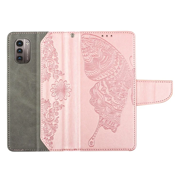 Для Nokia G11/G21 Magnetic Chroale Cash Case pu Кожаная Бабочка с Цветочной Крышкой на Крышку Кошелька на Фолио. - Розовый