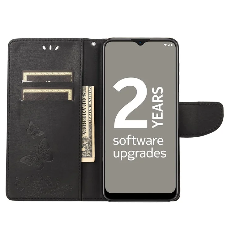 Shockproof Wallet Phone Case for Nokia G21 Protective Folio Flip Cover Butterfly Flower Imprinted Leather Phone Protector with Stand - Black