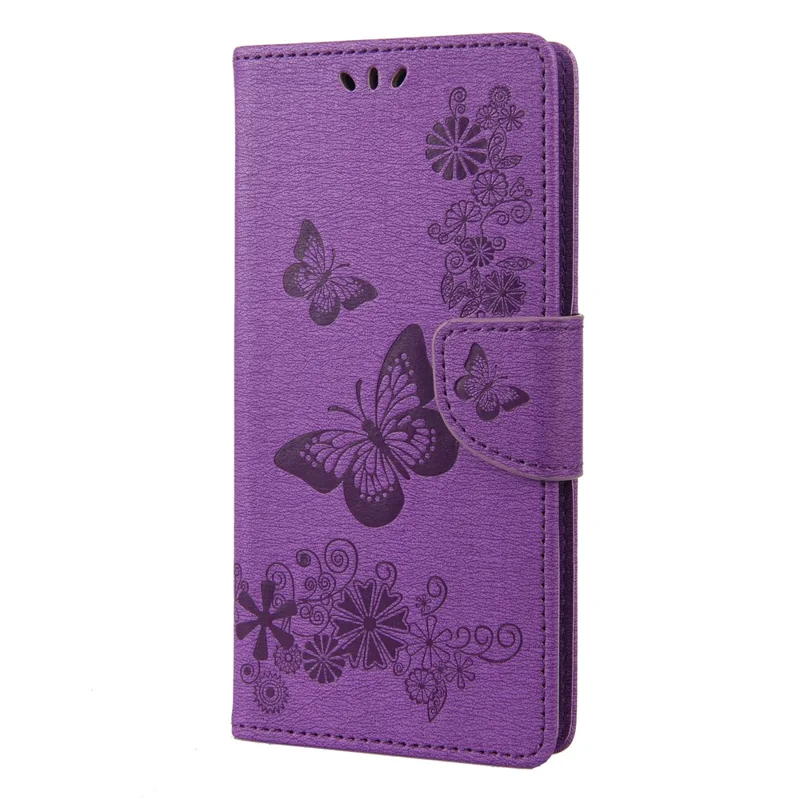 Shockproof Wallet Phone Case for Nokia G21 Protective Folio Flip Cover Butterfly Flower Imprinted Leather Phone Protector with Stand - Purple