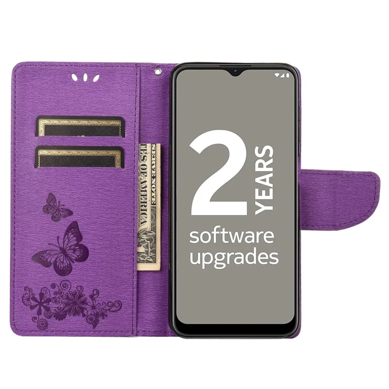 Shockproof Wallet Phone Case for Nokia G21 Protective Folio Flip Cover Butterfly Flower Imprinted Leather Phone Protector with Stand - Purple