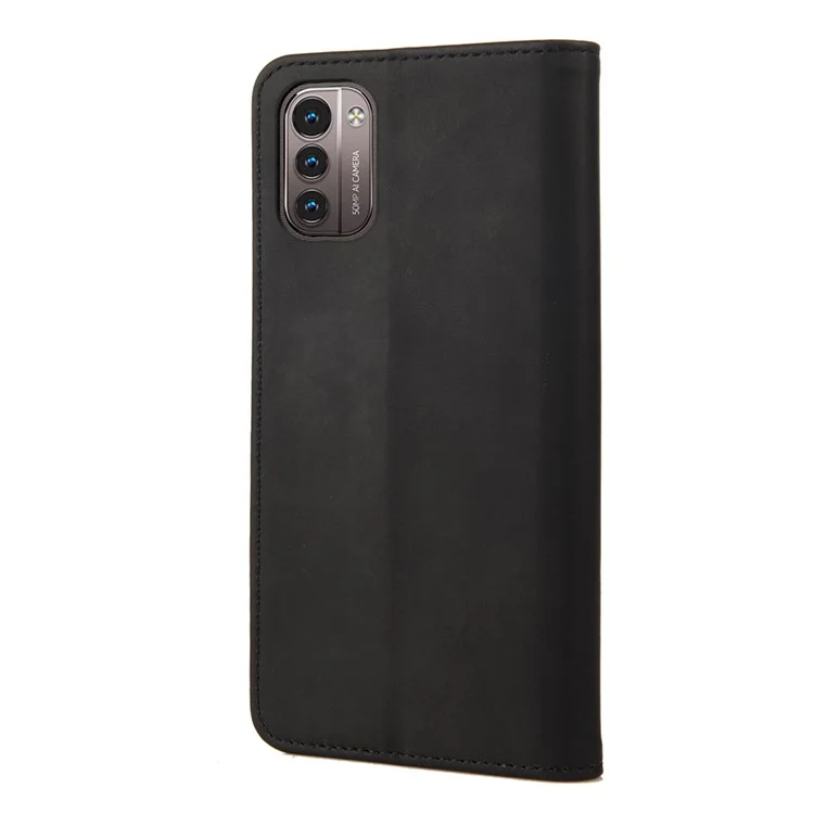 Business Style Wallet Phone Case for Nokia G21 Shockproof Stand Folio Flip Cover Splicing Leather Shell with Wallet - Black