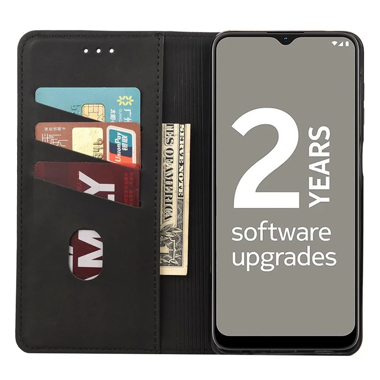 Business Style Wallet Phone Case for Nokia G21 Shockproof Stand Folio Flip Cover Splicing Leather Shell with Wallet - Black