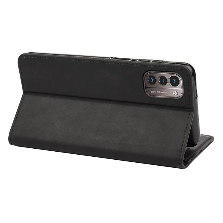 Business Style Wallet Phone Case for Nokia G21 Shockproof Stand Folio Flip Cover Splicing Leather Shell with Wallet - Black