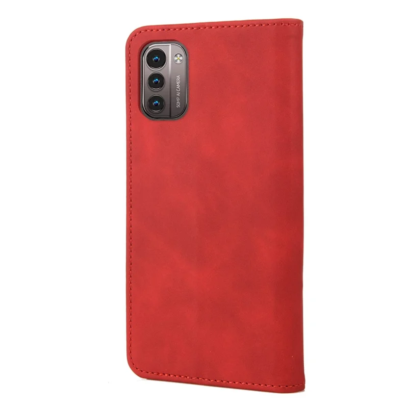 Business Style Wallet Phone Case for Nokia G21 Shockproof Stand Folio Flip Cover Splicing Leather Shell with Wallet - Red