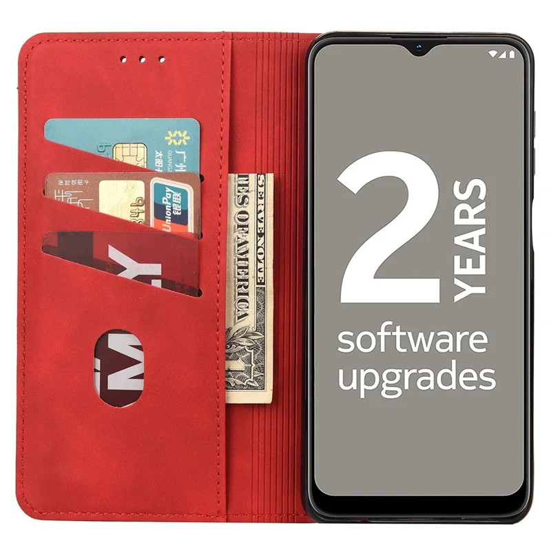 Business Style Wallet Phone Case for Nokia G21 Shockproof Stand Folio Flip Cover Splicing Leather Shell with Wallet - Red