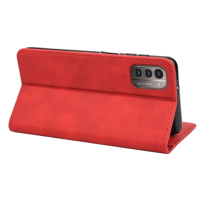 Business Style Wallet Phone Case for Nokia G21 Shockproof Stand Folio Flip Cover Splicing Leather Shell with Wallet - Red