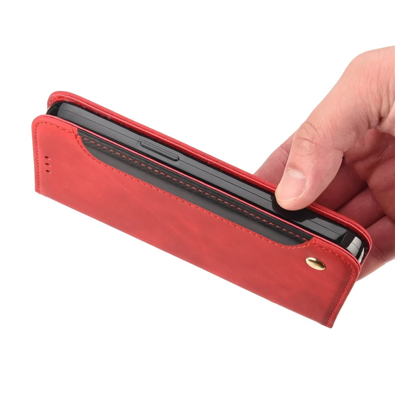 Business Style Wallet Phone Case for Nokia G21 Shockproof Stand Folio Flip Cover Splicing Leather Shell with Wallet - Red