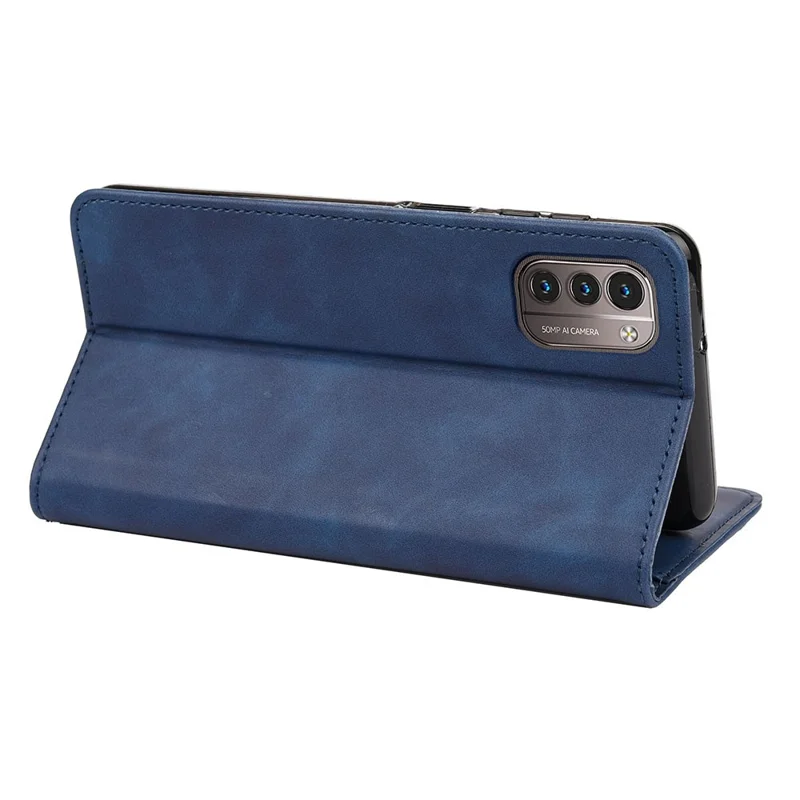 Business Style Wallet Phone Case for Nokia G21 Shockproof Stand Folio Flip Cover Splicing Leather Shell with Wallet - Blue