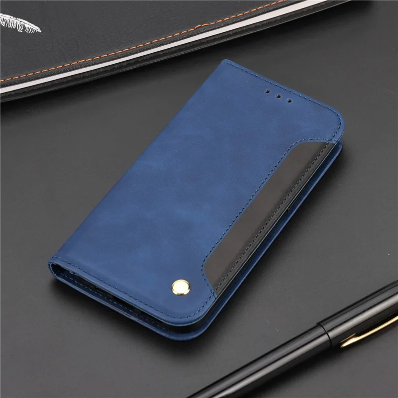 Business Style Wallet Phone Case for Nokia G21 Shockproof Stand Folio Flip Cover Splicing Leather Shell with Wallet - Blue