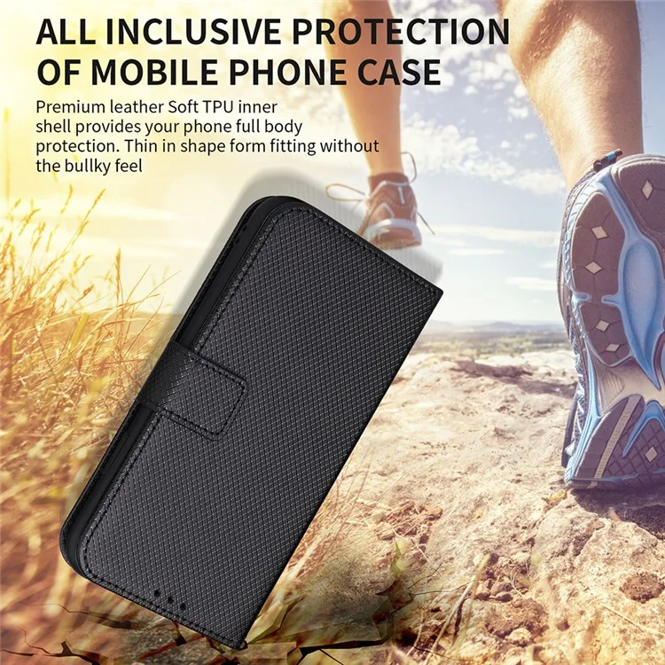 Per Nokia 5.4 Supporto per visualizzazione Custodia in pelle Texture a diamante Guscio TPU Flip Wallet Phone Cover con cinturino - Viola