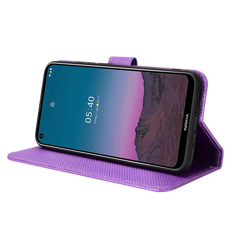 Per Nokia 5.4 Supporto per visualizzazione Custodia in pelle Texture a diamante Guscio TPU Flip Wallet Phone Cover con cinturino - Viola