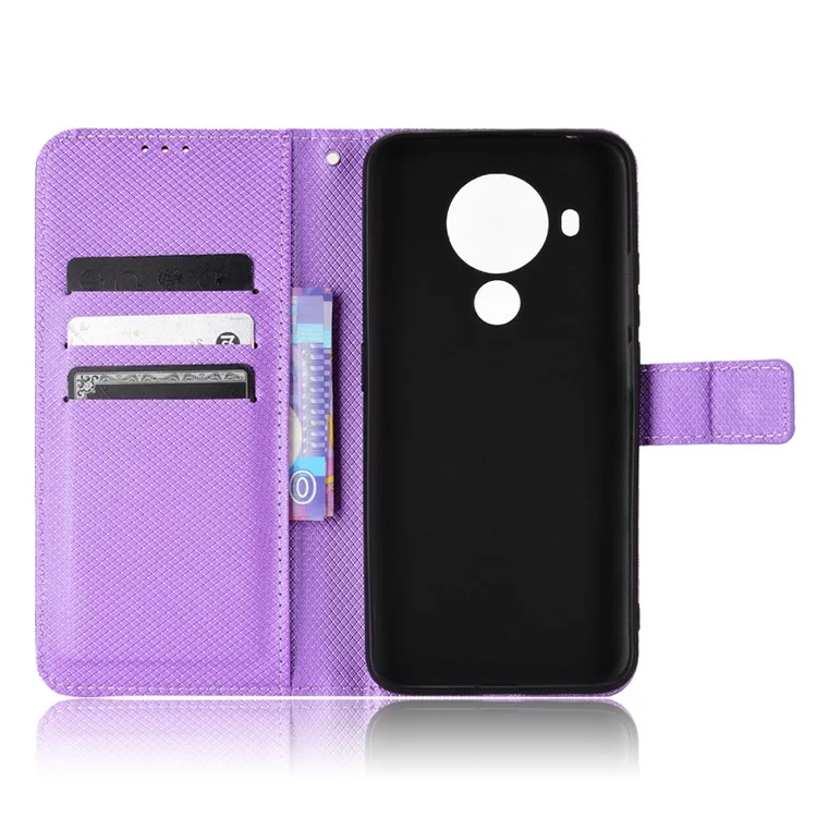Per Nokia 5.4 Supporto per visualizzazione Custodia in pelle Texture a diamante Guscio TPU Flip Wallet Phone Cover con cinturino - Viola