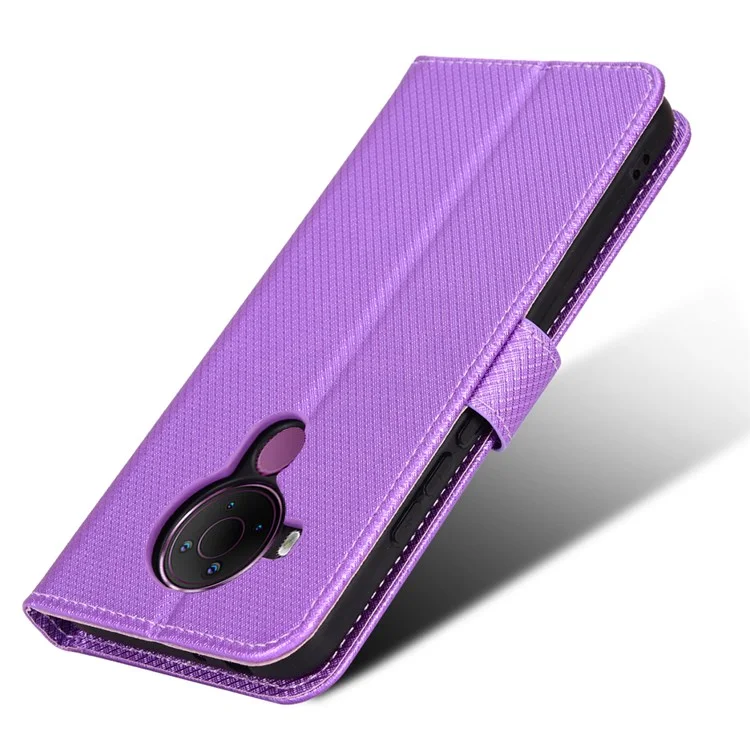 Per Nokia 5.4 Supporto per visualizzazione Custodia in pelle Texture a diamante Guscio TPU Flip Wallet Phone Cover con cinturino - Viola