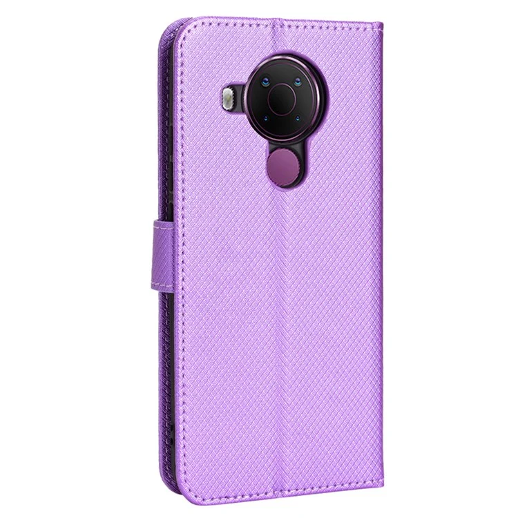 Per Nokia 5.4 Supporto per visualizzazione Custodia in pelle Texture a diamante Guscio TPU Flip Wallet Phone Cover con cinturino - Viola