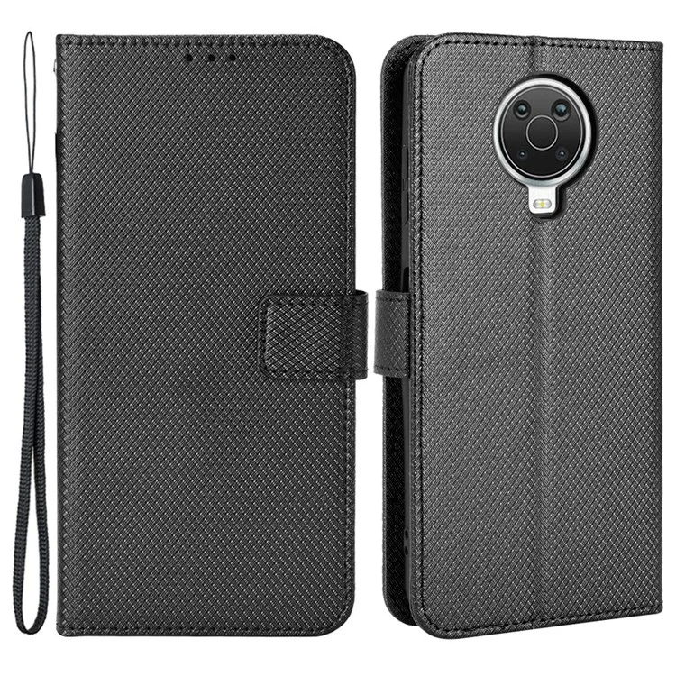 Per Nokia G10 / G20 / 6.3 Diamond Texture PU Leather Magnetic Flip Cover Full Body Protection Stand Bookstyle Wallet Case with Strap - Nero