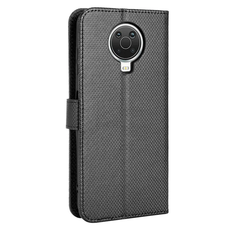 Per Nokia G10 / G20 / 6.3 Diamond Texture PU Leather Magnetic Flip Cover Full Body Protection Stand Bookstyle Wallet Case with Strap - Nero