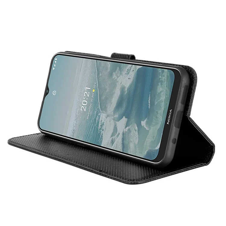 Per Nokia G10 / G20 / 6.3 Diamond Texture PU Leather Magnetic Flip Cover Full Body Protection Stand Bookstyle Wallet Case with Strap - Nero