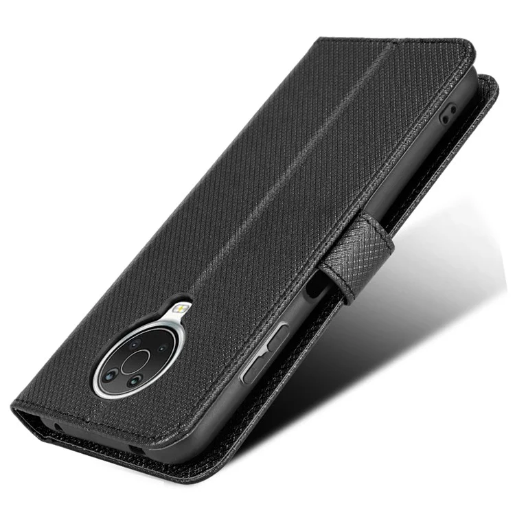 Per Nokia G10 / G20 / 6.3 Diamond Texture PU Leather Magnetic Flip Cover Full Body Protection Stand Bookstyle Wallet Case with Strap - Nero