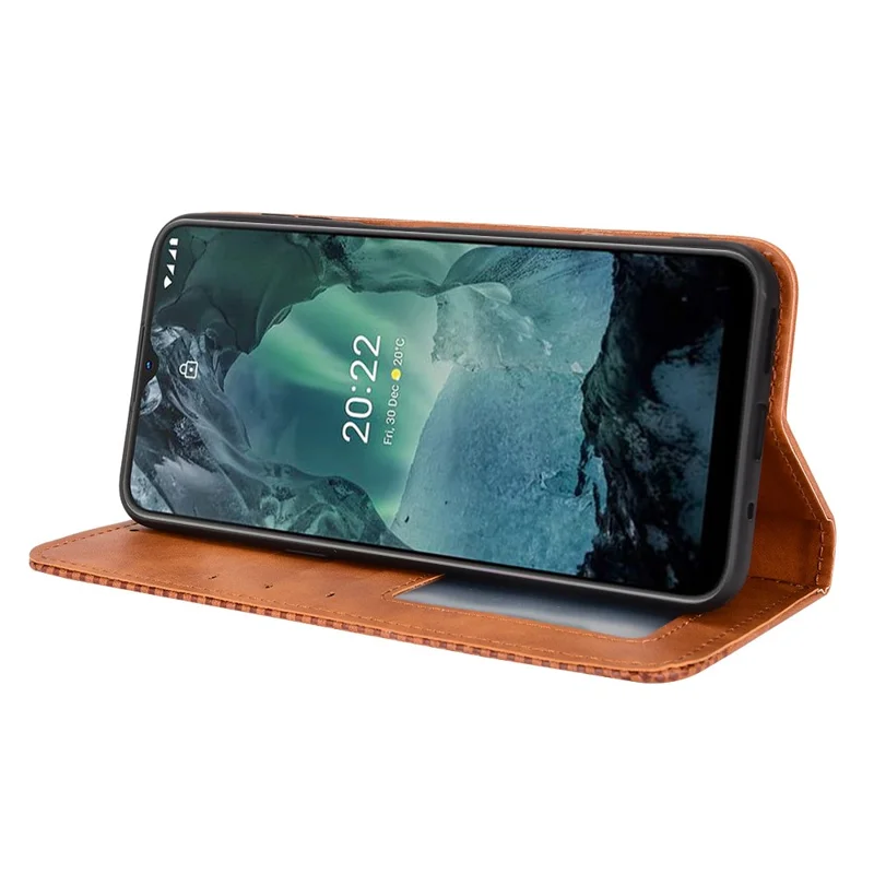 Pour Nokia G21 / G11 Vintage Mosaic Imprinted Flip Leather Case Stand Bookstyle Magnetic Auto-absorbed Wallet Cover - Marron