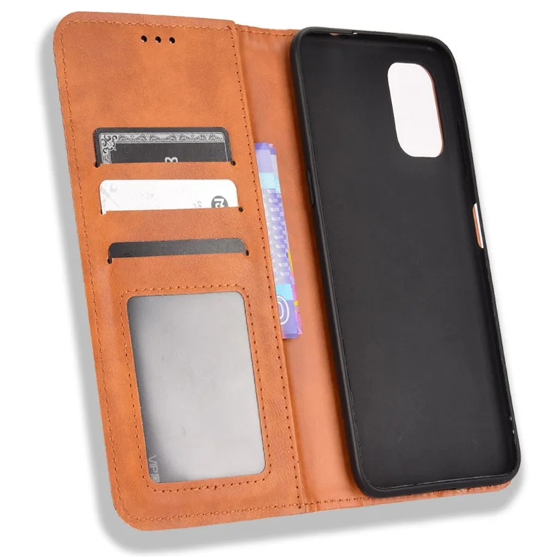 Pour Nokia G21 / G11 Vintage Mosaic Imprinted Flip Leather Case Stand Bookstyle Magnetic Auto-absorbed Wallet Cover - Marron