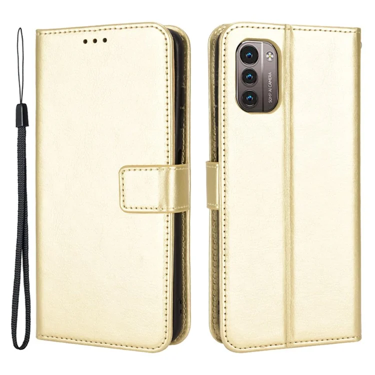 Für Nokia G21 / G11 PU-Leder-Flip-Case, Crazy Horse-Textur, Ständer, magnetischer Verschluss, Wallet-Handyhülle mit Schlaufe - Gold