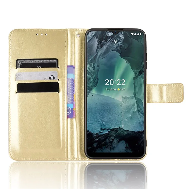 Für Nokia G21 / G11 PU-Leder-Flip-Case, Crazy Horse-Textur, Ständer, magnetischer Verschluss, Wallet-Handyhülle mit Schlaufe - Gold