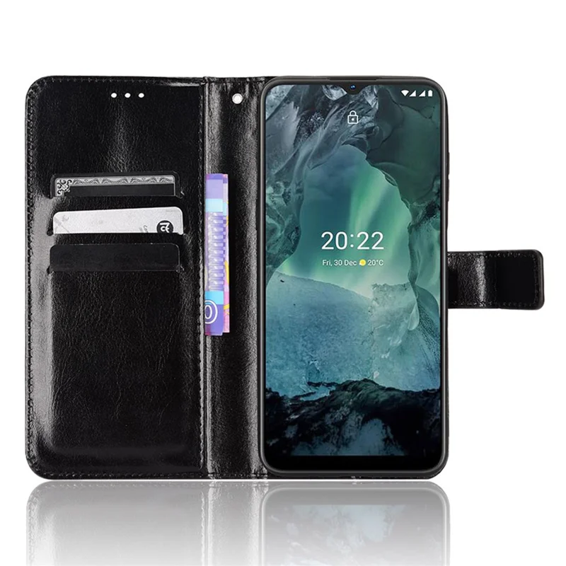 For Nokia G21 / G11 PU Leather Flip Case Crazy Horse Texture Stand Magnetic Closure Wallet Phone Shell with Strap - Black