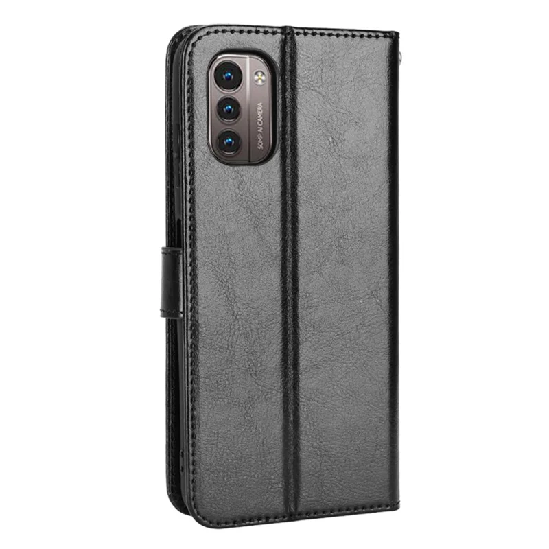 For Nokia G21 / G11 PU Leather Flip Case Crazy Horse Texture Stand Magnetic Closure Wallet Phone Shell with Strap - Black