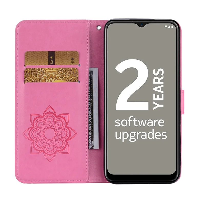 Rhinestone Decor Leather Case for Nokia G11/G21, Owl Flower Imprinted Wallet Stand Phone Cover - Rose