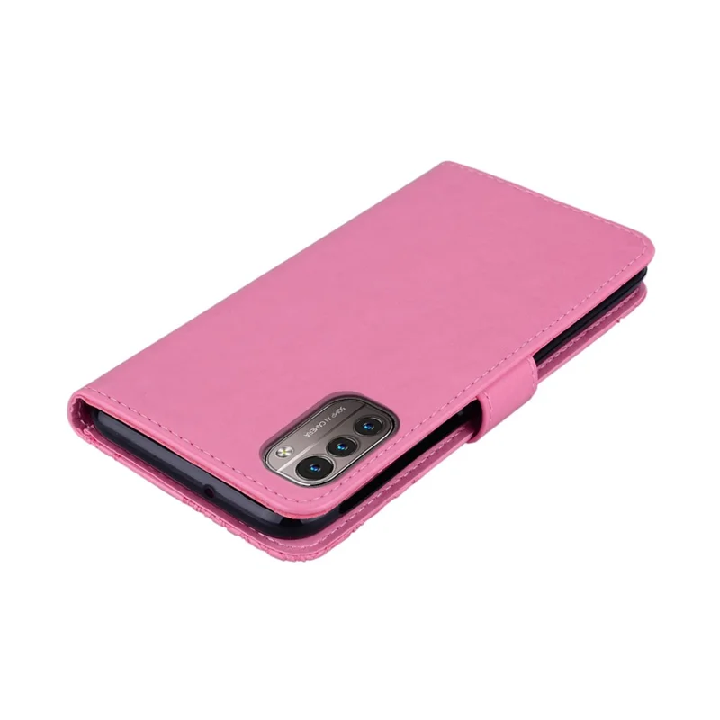 Rhinestone Decor Leather Case for Nokia G11/G21, Owl Flower Imprinted Wallet Stand Phone Cover - Rose