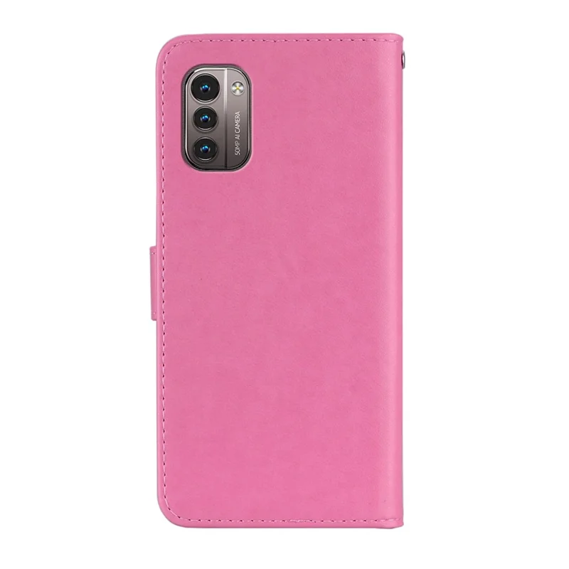 Rhinestone Decor Leather Case for Nokia G11/G21, Owl Flower Imprinted Wallet Stand Phone Cover - Rose