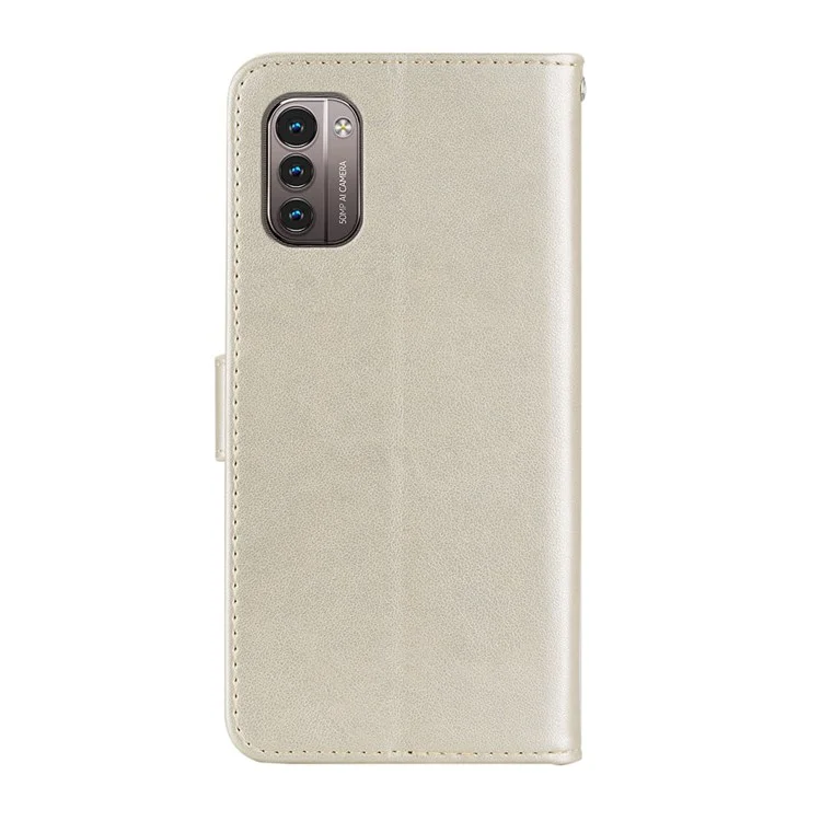 For Nokia G11/G21 Imprinted Owl Flower Pattern Stand PU Leather Phone Case Wallet Cover - Gold