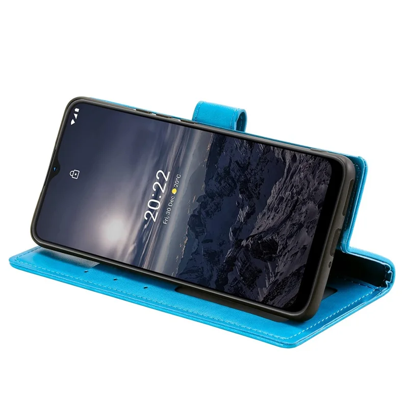 For Nokia G21/G11 PU Leather Phone Flip Cover, Wallet Stand Design Anti-collision Imprinted Mandala Flower Phone Case - Blue