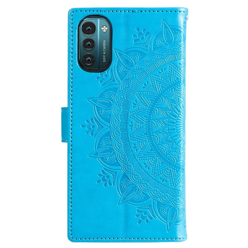 For Nokia G21/G11 PU Leather Phone Flip Cover, Wallet Stand Design Anti-collision Imprinted Mandala Flower Phone Case - Blue