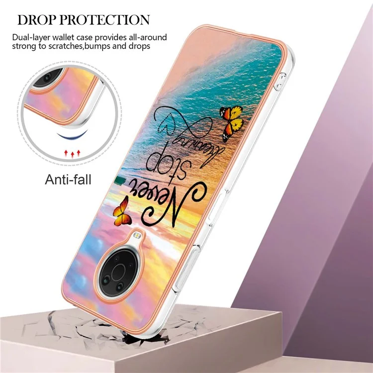 For Nokia G20 / G10 Case with IMD Marble Flower Pattern TPU Mobile Back Cover - Never Stop Dreaming