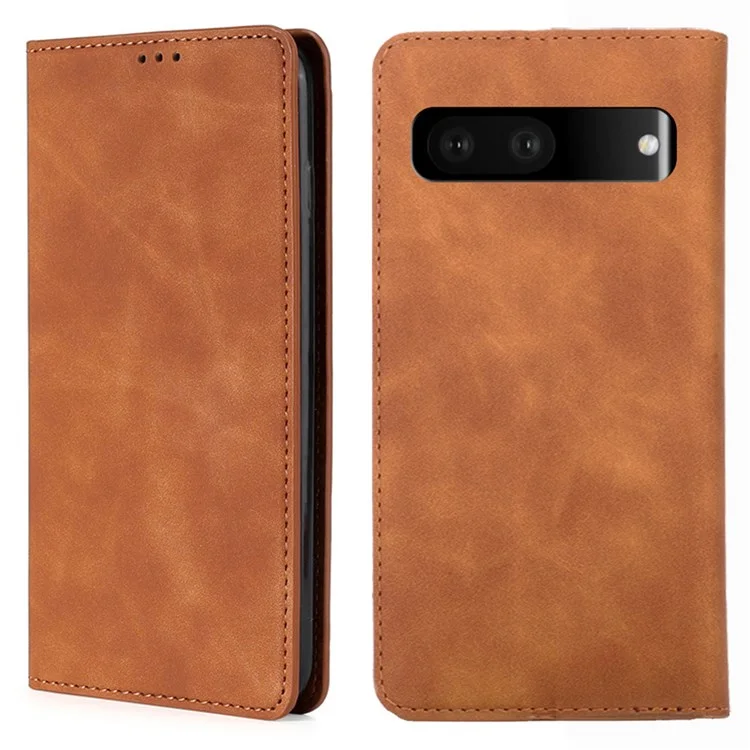 Phone Case for Google Pixel 7 5G Shockproof Folio Flip Cover PU Leather Protective Case with Stand - Light Brown