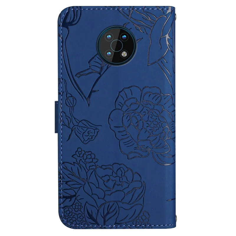 Butterfly Flowers Imprinting PU Leather Phone Shell for Nokia G50, Pattern Imprinting Design Wallet Stand Case with Handy Strap - Blue