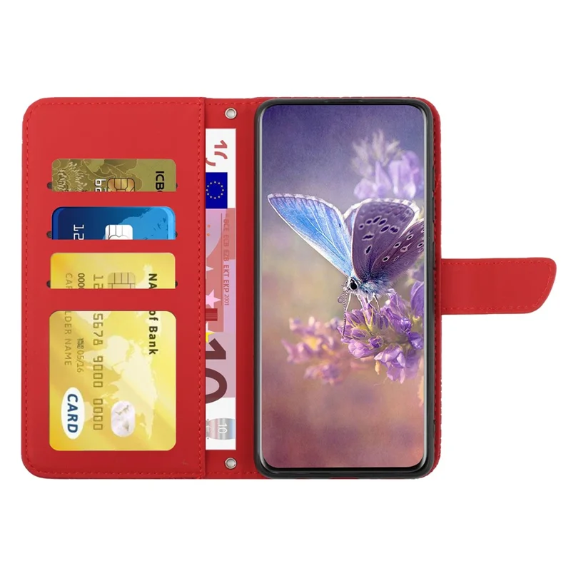 Butterfly Flowers Imprinting PU Leather Phone Shell for Nokia G50, Pattern Imprinting Design Wallet Stand Case with Handy Strap - Red