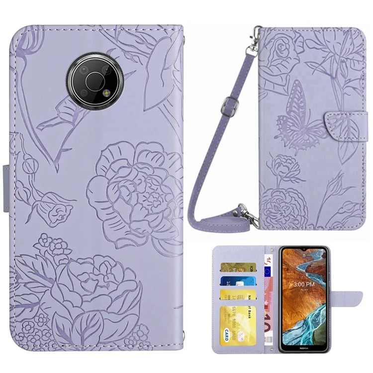 Saco de Capa de Couro Por Telefone Para Nokia G300, Skin-touch PU Couro Padrão de Impressão Design Padrão de Mão de Mão-de-livre Tampa do Telefone Com Alça de Ombro - Luz Roxa