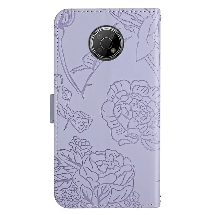 Saco de Capa de Couro Por Telefone Para Nokia G300, Skin-touch PU Couro Padrão de Impressão Design Padrão de Mão de Mão-de-livre Tampa do Telefone Com Alça de Ombro - Luz Roxa