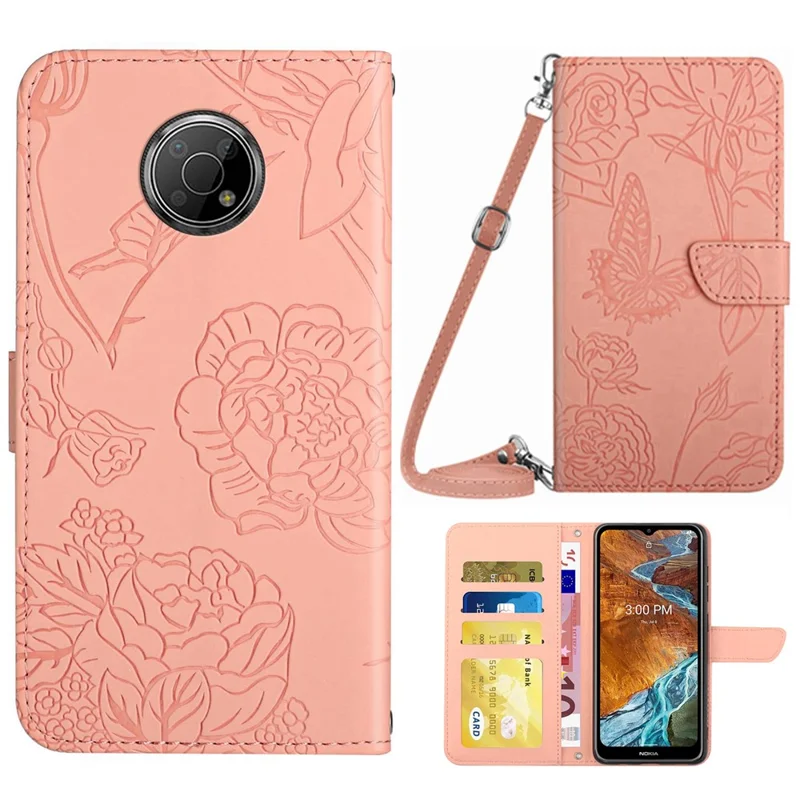 Phone Leather Case Bag for Nokia G300, Skin-touch PU Leather Imprinting Pattern Design Hands-free Stand Wallet Phone Cover with Shoulder Strap - Pink
