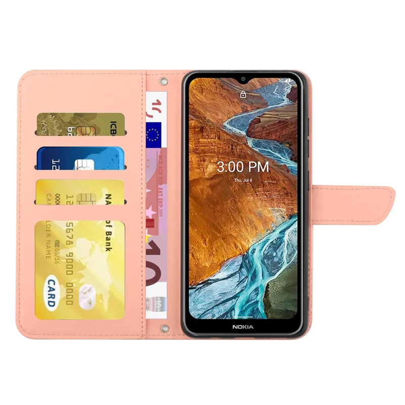 Phone Leather Case Bag for Nokia G300, Skin-touch PU Leather Imprinting Pattern Design Hands-free Stand Wallet Phone Cover with Shoulder Strap - Pink