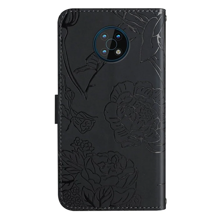 For Nokia G50 Cell Phone Case Bag Skin-touch PU Leather Imprinting Pattern Design Hands-free Stand Wallet Phone Cover with Shoulder Strap - Black
