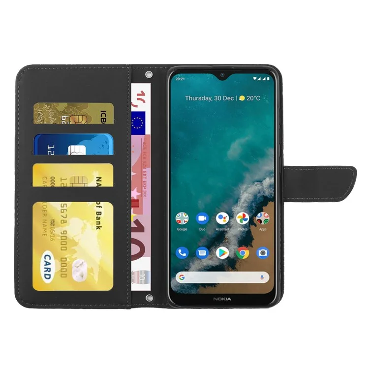 For Nokia G50 Cell Phone Case Bag Skin-touch PU Leather Imprinting Pattern Design Hands-free Stand Wallet Phone Cover with Shoulder Strap - Black